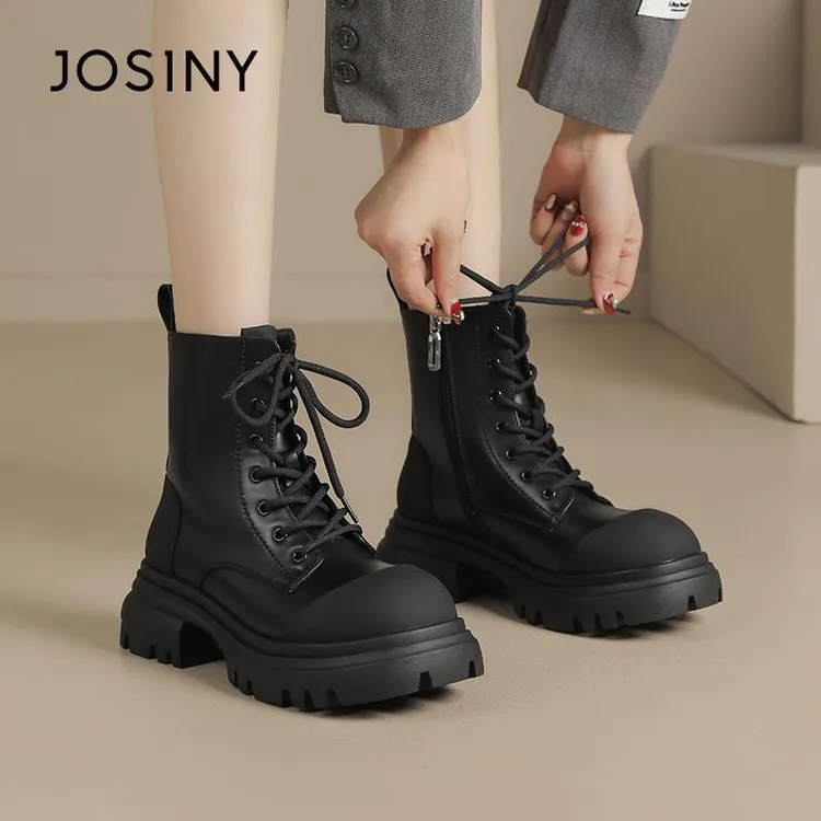 卓诗尼时尚马丁靴2025冬季新款炫酷单靴小个子短筒黑色英伦风短靴