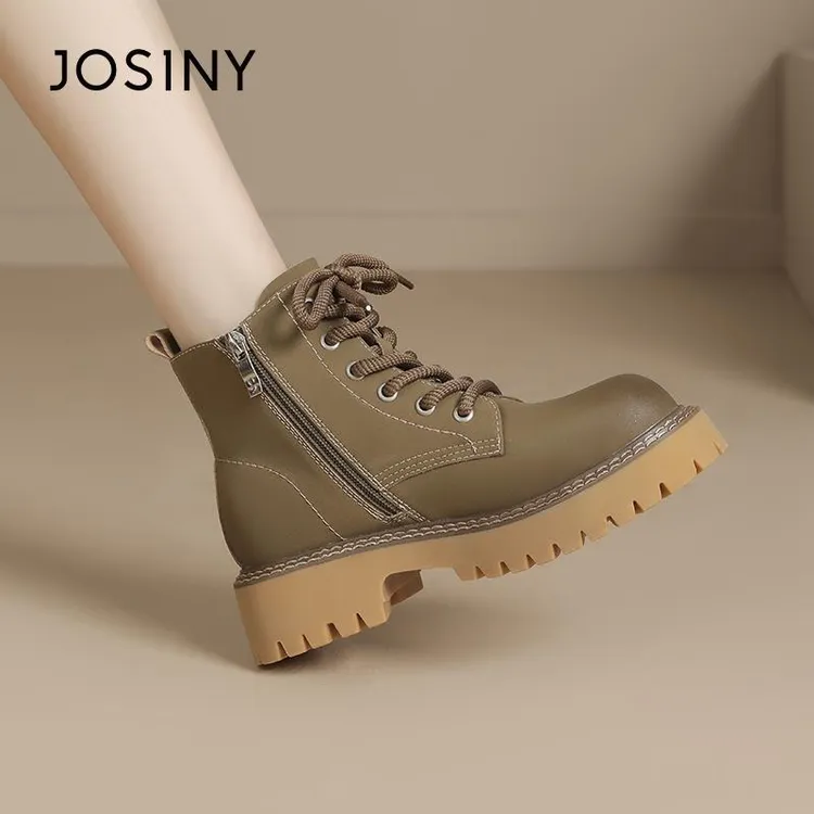 卓诗尼爆款马丁靴2025冬季新款英伦风百搭系带短靴厚底机车圆头靴