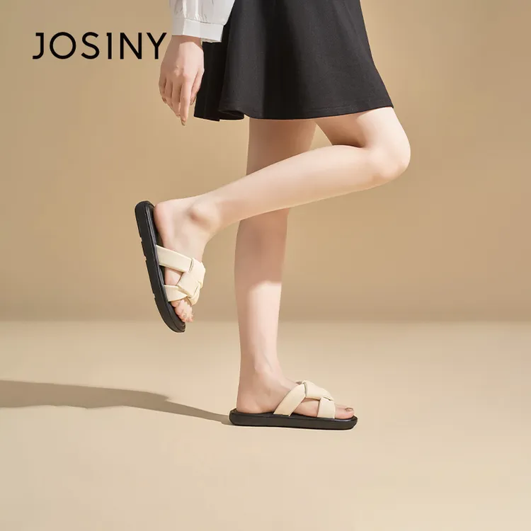 卓诗尼凉拖鞋女款2025夏季新款时尚编织一字拖厚底小拖鞋外穿沙滩