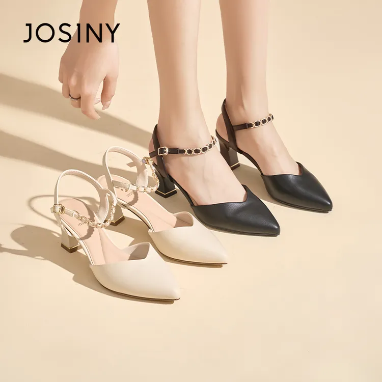 卓诗尼包头粗跟凉鞋女外穿2025夏季爆款时尚方跟百搭配裙子单鞋