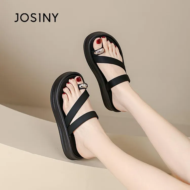 卓诗尼厚底夹趾拖鞋女2025夏季新款踩屎感沙滩鞋简约百搭外穿凉鞋