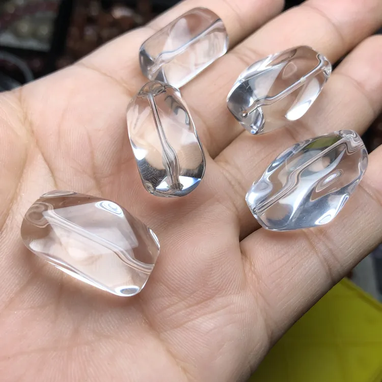 天然白水晶随行纽扣路路通长方形异形手链手串饰品配件项链吊坠配