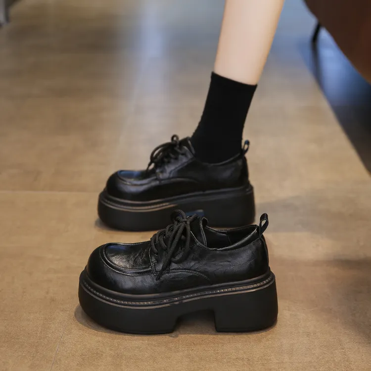 厚底小码小皮鞋2025年春秋新款英伦时尚百搭圆头乐福鞋搭扣单鞋女