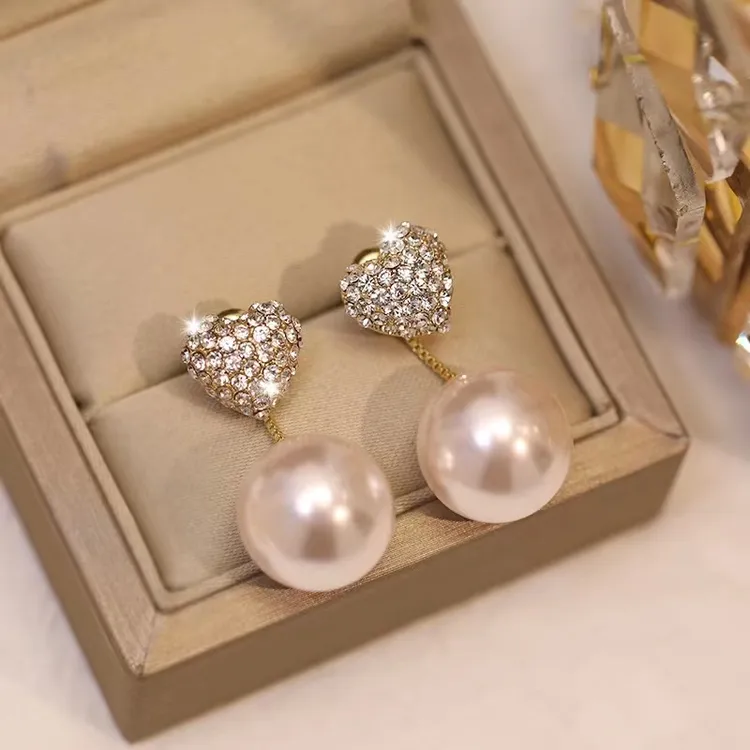 铜合金仿珍珠耳饰 爱心流苏轻奢气质百搭设计感层次耳饰时尚61号