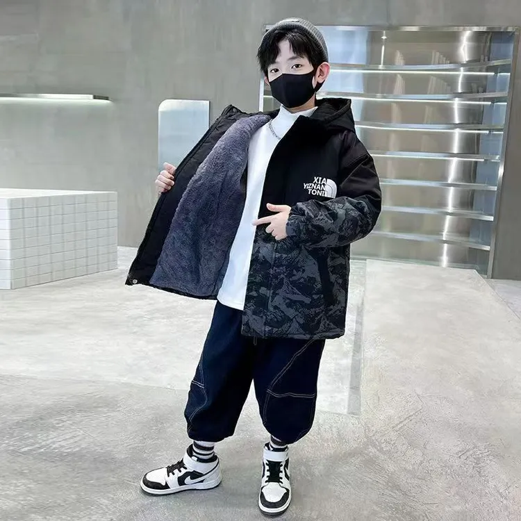 男童冬装棉服加绒加厚派克服韩版洋气外套童装男孩子冬款保暖棉衣