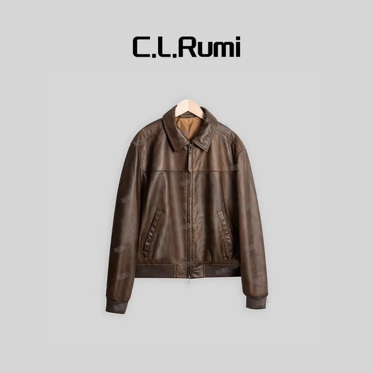 【燕子甄选】“中古款”轻奢复古宽松飞行夹克皮衣外套6150wt