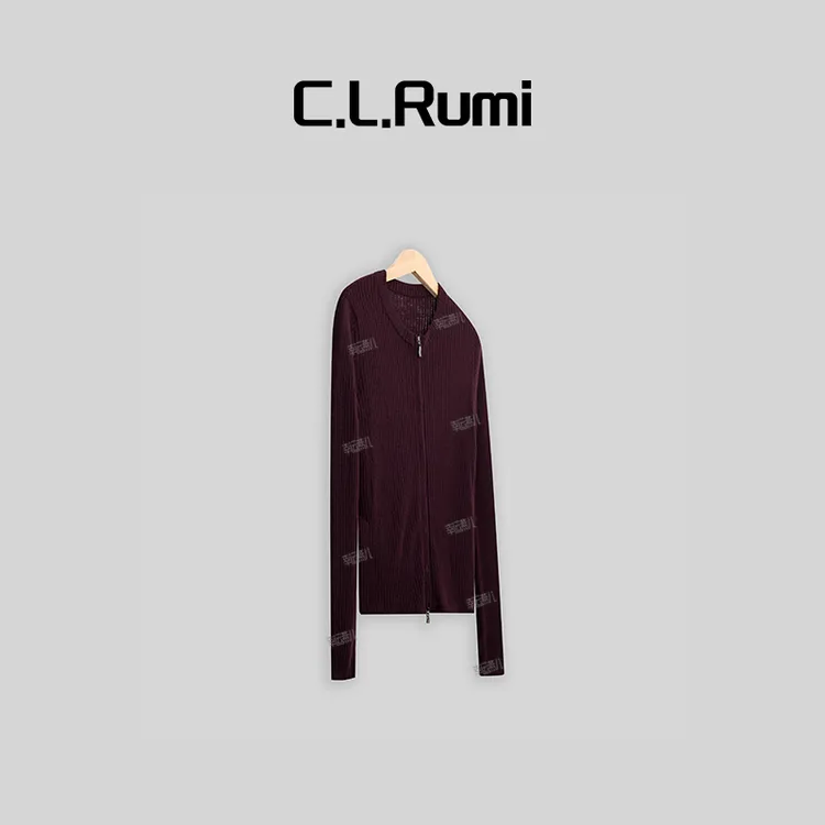 【Rumi时装】 显瘦针织圆领拉链美丽诺羊毛开衫上衣6057ks