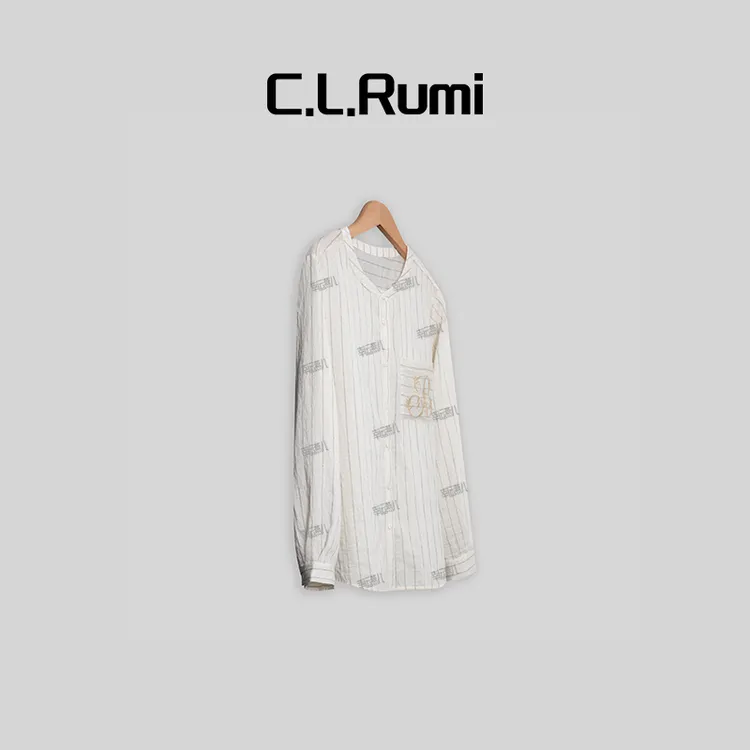 【Rumi时装】“度假麻”气质长袖圆领刺绣宽松夏亚麻衬衫上衣5095cs
