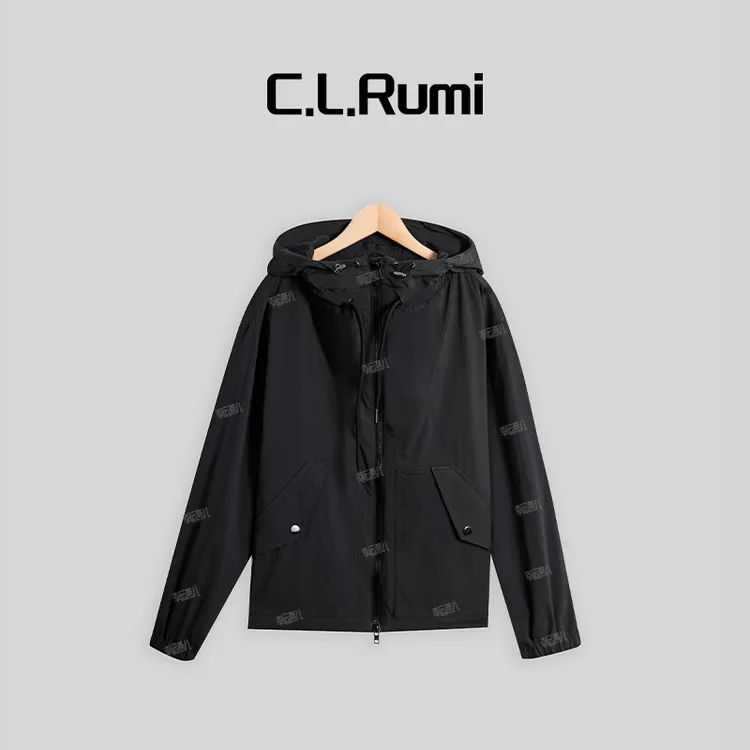 【rumi小店】“幻影黑”时尚休闲百搭宽松连帽风衣外套6149wt