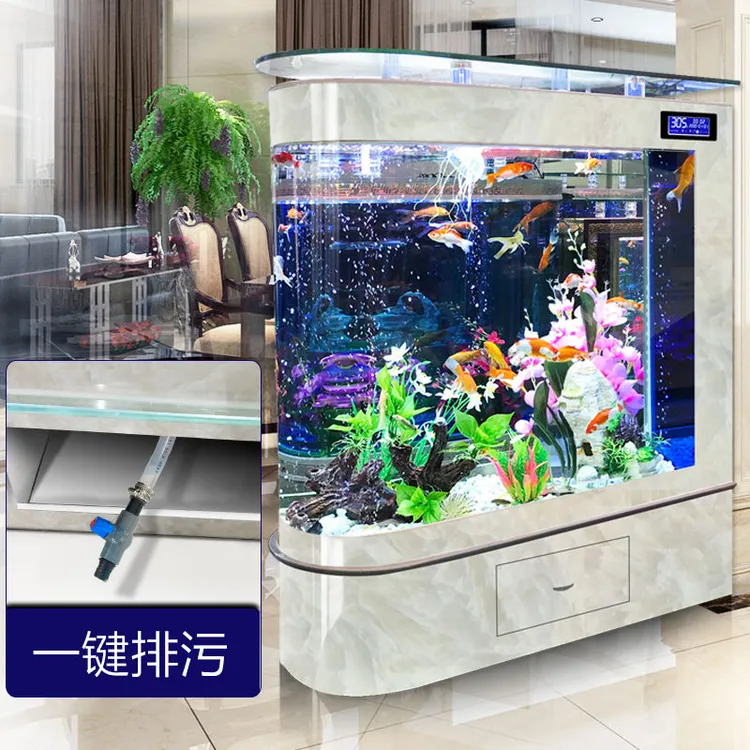 子弹头鱼缸水族箱大型金鱼缸长一米五隔断生态玻璃鱼缸吧台高清缸