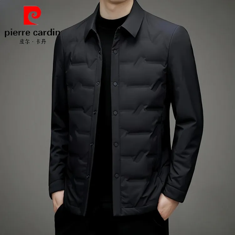 皮尔卡丹棉服男装轻薄款商务外套秋冬季新款翻领男士夹克短款休闲