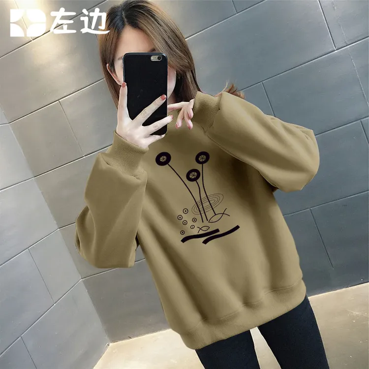 2025秋季女装新款宽松圆领印花卫衣休闲百搭大码漂亮妈妈装上衣女