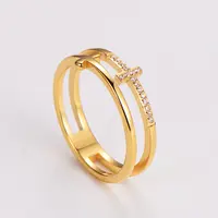 钛钢戒指 不掉色日韩镂空双层十字架微镶锆石戒指JZ021