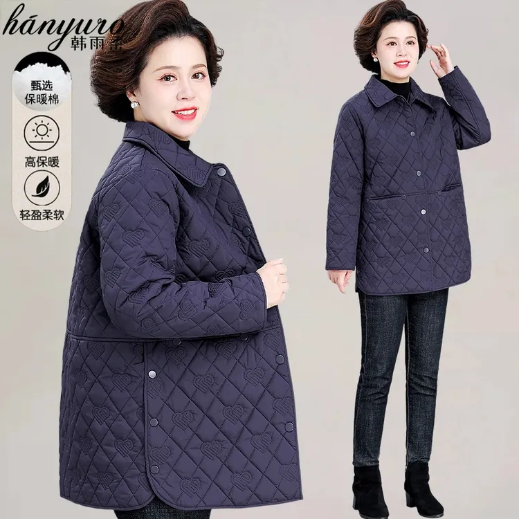 中年妈妈秋装夹棉外套2024新款中老年女秋冬轻薄保暖棉服棉衣棉袄
