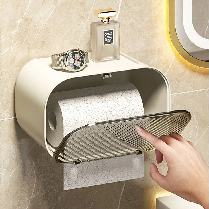 【福利包邮】卫生间纸巾盒防水免打孔厕所抽纸卷纸置物架轻奢壁挂