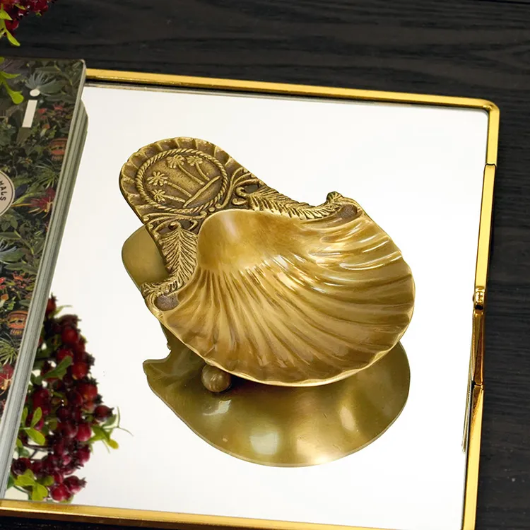 印度进口手工复古黄铜雕花贝壳收纳盘果盘钥匙盘全铜加厚