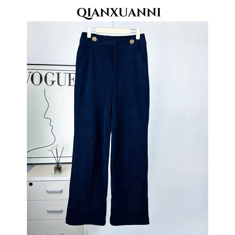 Qianxuanni/茜萱妮【塞纳河畔】保暖显瘦灯芯绒直筒阔腿休闲长裤