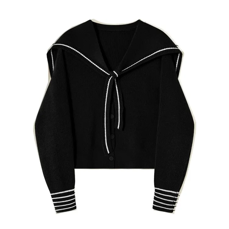 针织开衫学院风海军领披肩针织衫两件套女装秋季修身撞色短款上衣