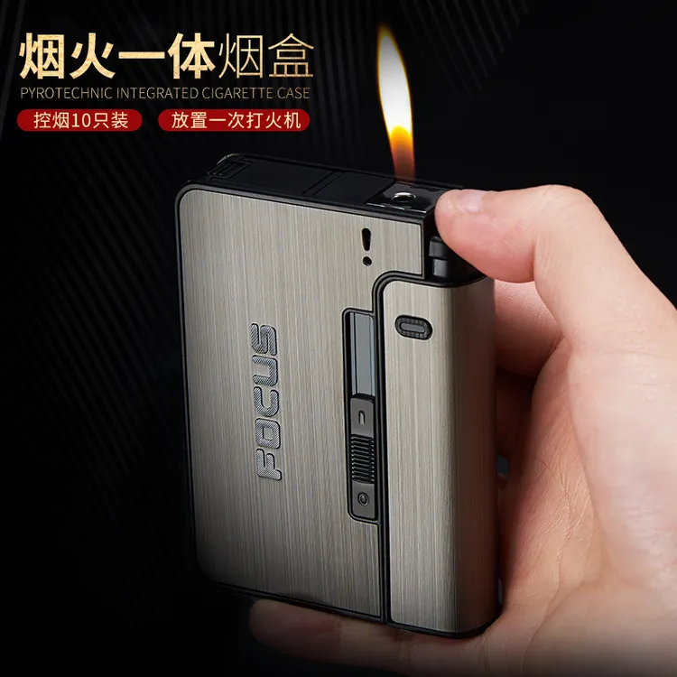烟盒打火机一体防风大容量装翻盖男士抗压防潮便携创意定制烟盒套