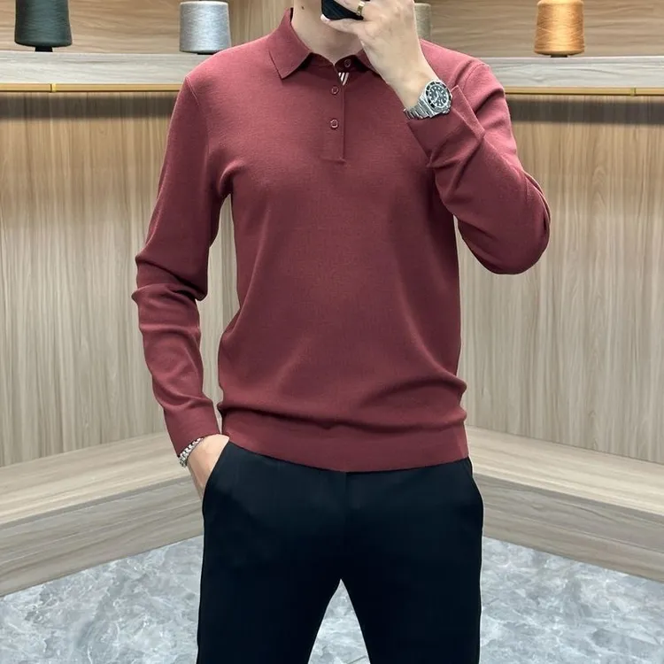 秋冬新款男士长袖针织衫毛衣时尚轻奢商务休闲百搭潮流翻领polo衫