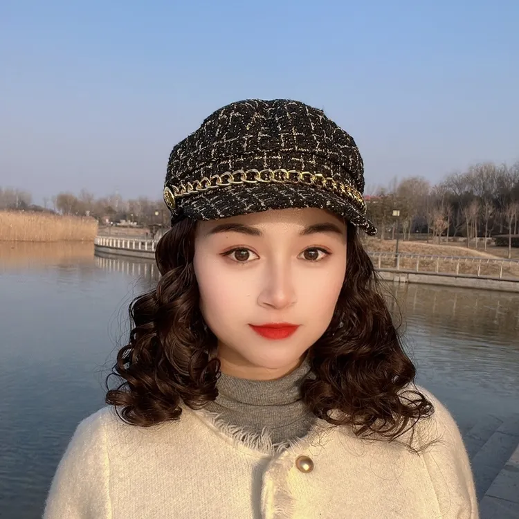 【秋季新款】四季款假发帽子一体时尚洋气小香风帽慵懒帽子 套装