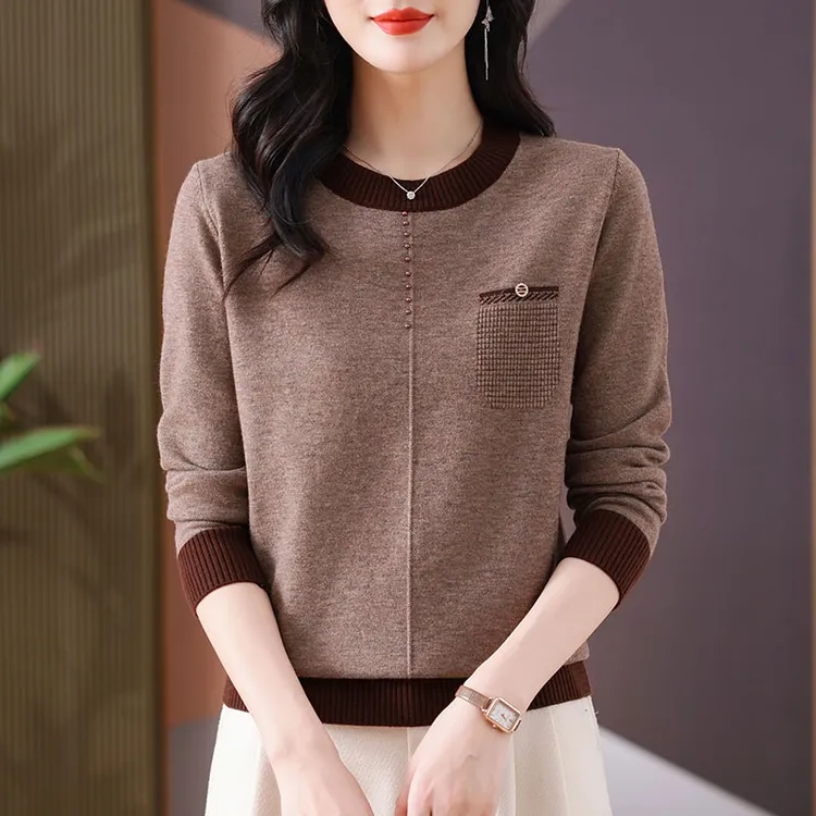 女装春装爆款2025新款圆领毛衣女时尚洋气中年妈妈百搭减龄打底衫