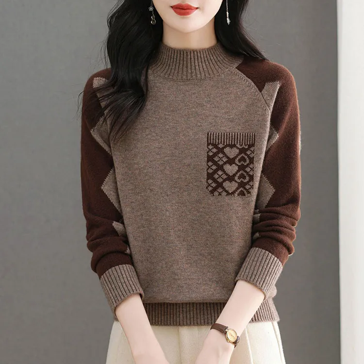 秋冬半高领毛衣打底衫女款爆款2025新款宽松显瘦上衣百搭针织衫