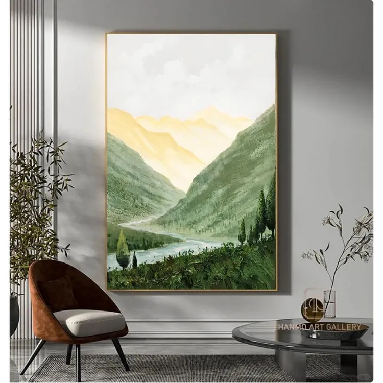 绿色山涧大气客厅沙发背景墙装饰画玄关卧室餐厅装饰画砂岩装饰画