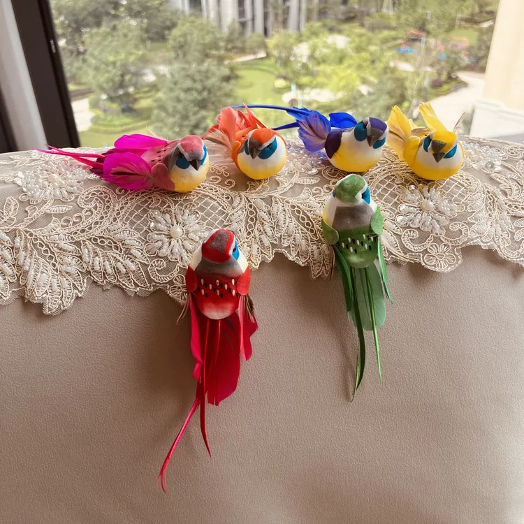 仿真可爱羽毛小鸟挂式摆件仿真小鸟真羽毛鸟园林家居装饰模型迷你