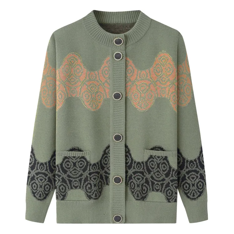 老年人春秋外套加厚60岁衣服女大码妈妈奶奶毛衣开衫80春装针织衫