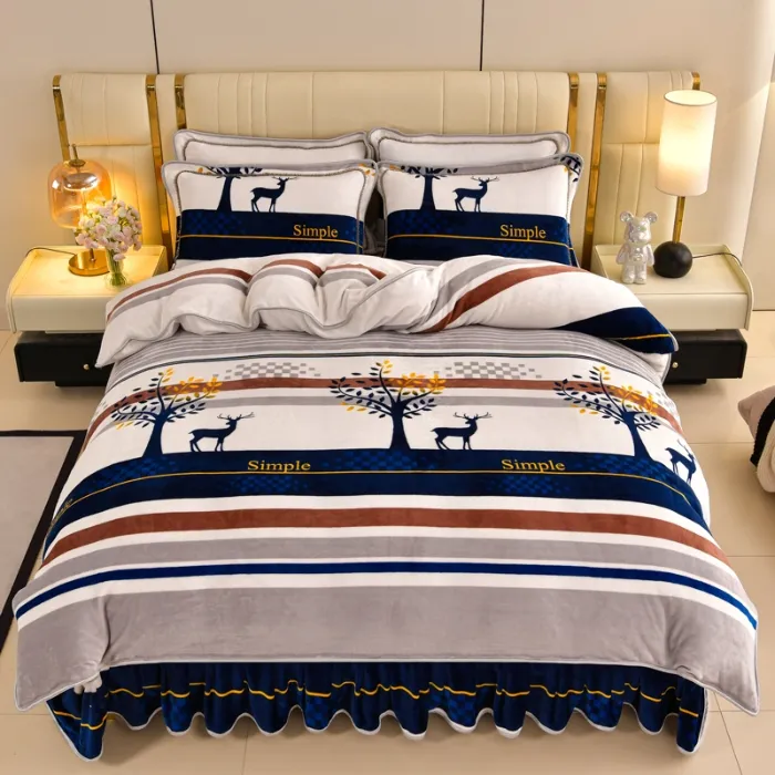 (人气爆款)印花高克重牛奶绒四件套四件套床上用品商品图