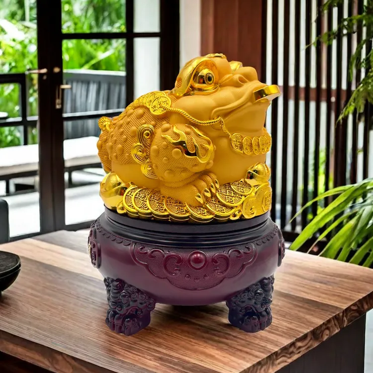 多福家居金色金蟾客厅装饰品店铺前台桌面摆件工艺品创意蟾蜍