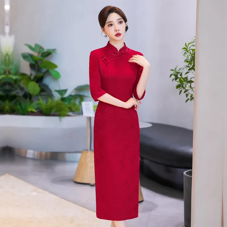 新中式国风喜婆婆喜妈妈婚宴装旗袍连衣裙长款春秋新款红色婚礼服