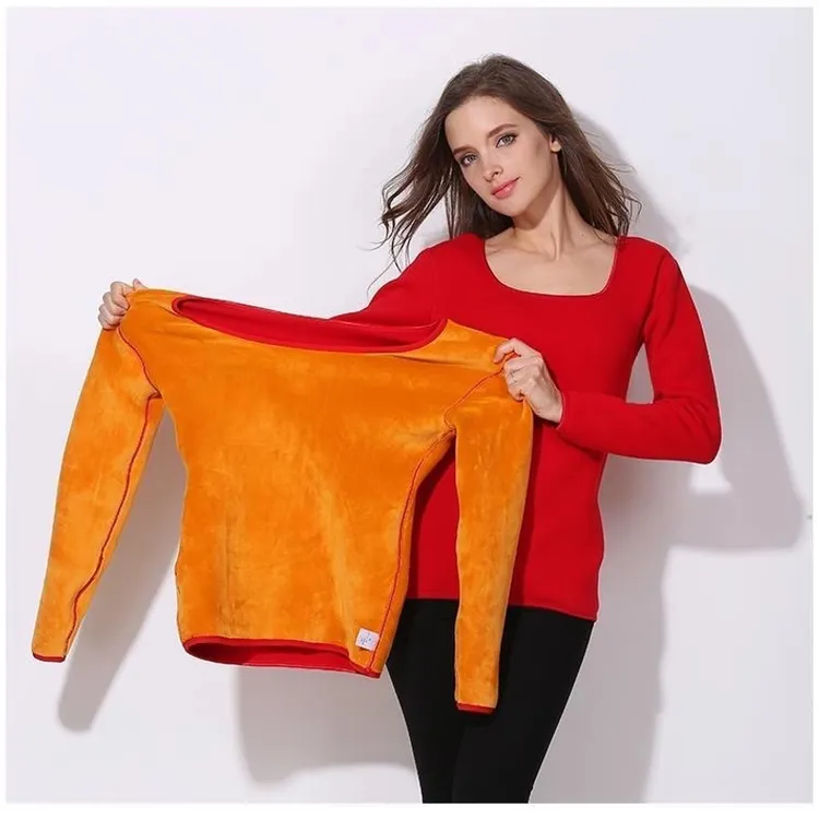 中老年女士保暖内衣加绒加厚防寒秋衣秋裤冬季打底长袖圆领女