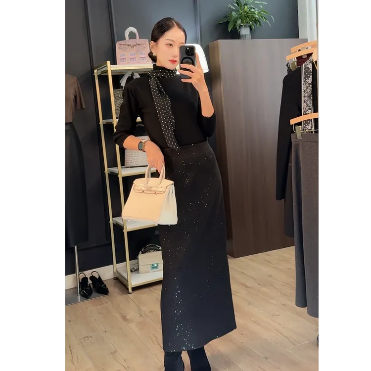 【3个长度加厚】网红半身裙气质时尚开叉秋冬显瘦百搭中长款JM057