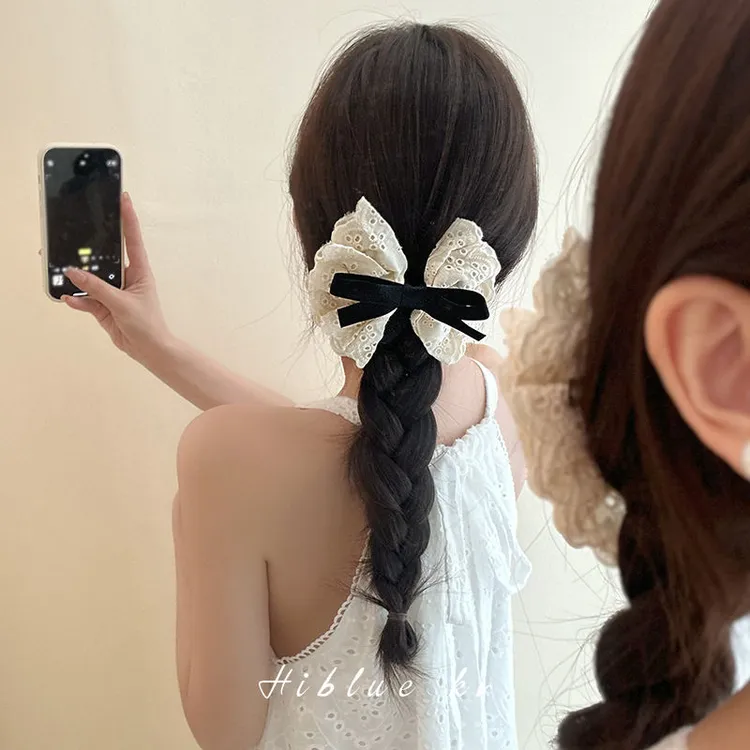 高级感法式气质后脑勺白色蝴蝶结头饰发夹夹子女2023新款半扎发饰