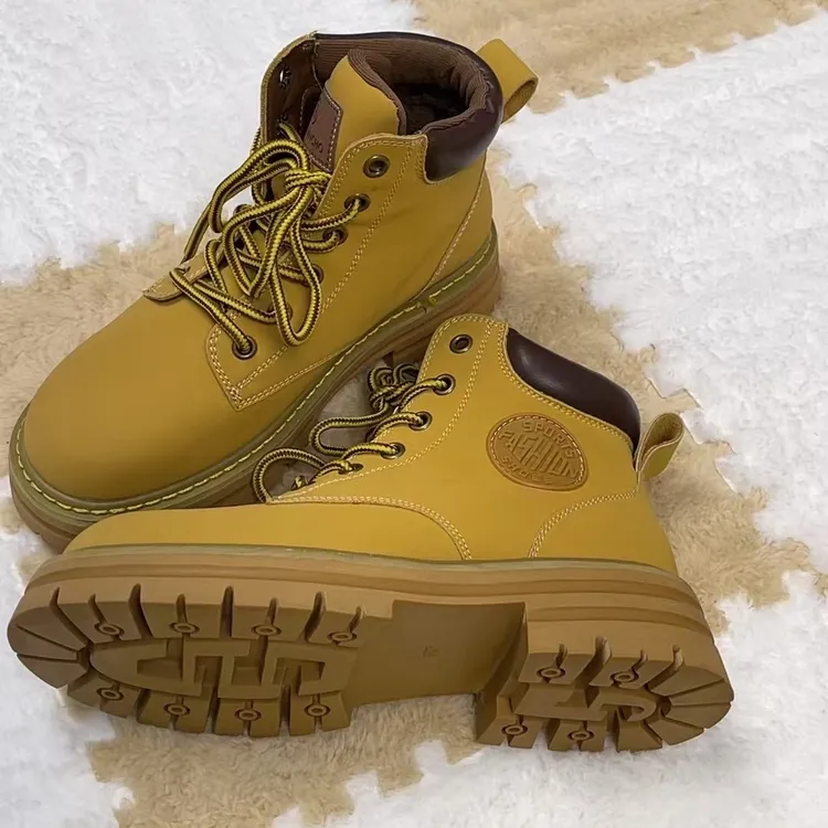 温州网红马丁靴大黄靴经典高帮潮流百搭系带秋季棕色黄色休闲时尚