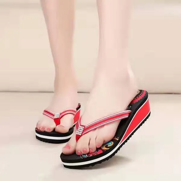 越南平仙品牌中跟坡跟沙滩夹脚拖鞋时尚潮流美女夏季经典人字拖鞋
