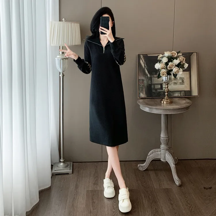 2024年秋冬新款欧货高级感长袖连衣裙女时尚气质显瘦黑色休闲裙子