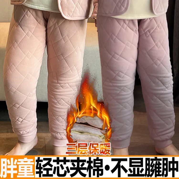 胖女童校服神器保暖裤子宽松胖女孩夹棉加厚棉裤内穿加肥加大秋冬