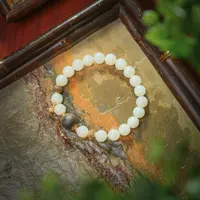 云颖·典藏级和田玉米达老料18K金白玉手串AS0766约8mm