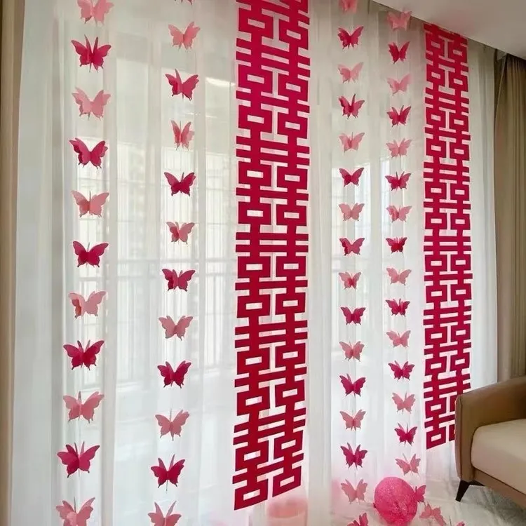 结婚新房婚房布置网红拉花长条喜字卧室客厅窗帘装饰挂件