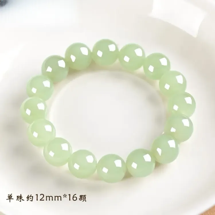 天然新疆和田玉晴水色手链冰透冰清手串单圈男女款佛珠手串收藏品