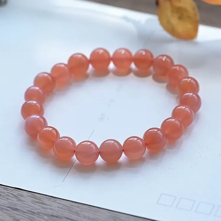 天然盐源玛瑙手串樱桃冰红玛瑙手链饰品女款闺蜜首饰果冻粉单圈