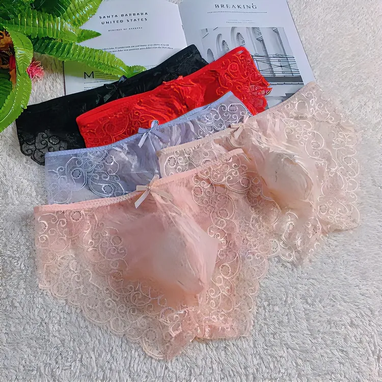 新款男蕾丝性感内裤时尚透气简约大码中腰男三角内裤夏季短裤