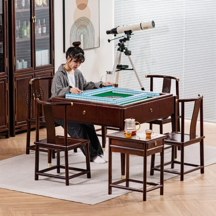 实木麻将桌鸡翅木全自动家用麻将机餐桌两用红木新中式电动棋牌桌