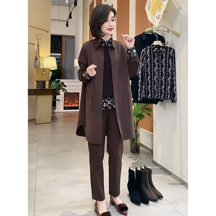 欧洲站2025春季时尚新款简约纯色大口袋翻领中长款休闲外套女