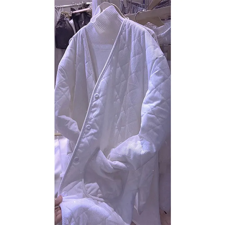 韩版百搭宽松菱格中长款外套女欧洲站2025秋冬新款纯色休闲上衣潮