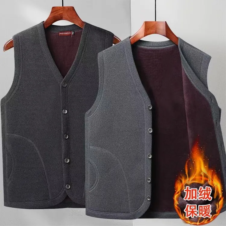 秋冬季马甲男中老年加绒加厚保暖内搭背心坎肩爸爸装防寒外套上衣