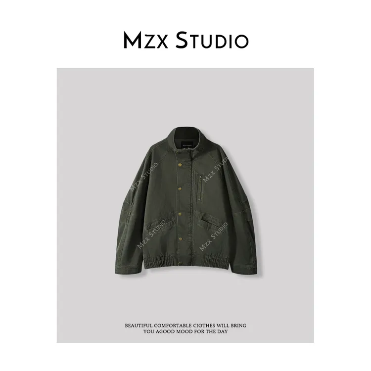 MZX 春季纯棉经典复古立领做旧外套WT6913-X